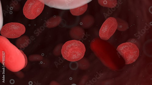 3d rendered illustration of red blood cells in a human artery