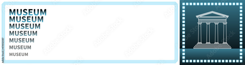 White outline of city museum building on blue White outline of city museum building on blue