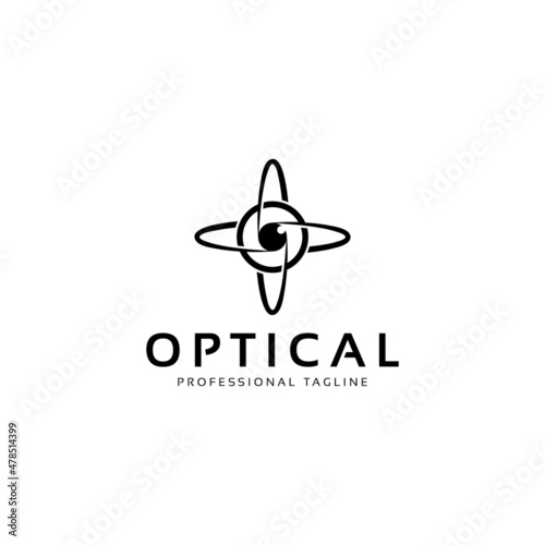eye, camera lens, and atom molecule logo design