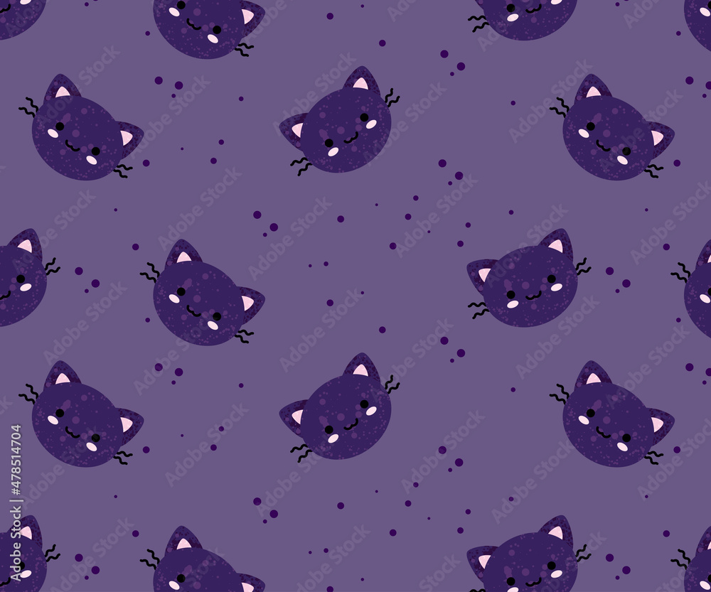 cute purple kitty face illustration . cute purple kitty face illustration .