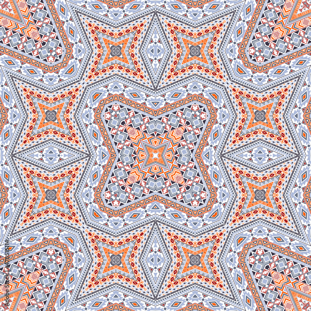 Persian seamless pattern graphic design. Damask geometric texture. Ceramic print in ethnic style.
