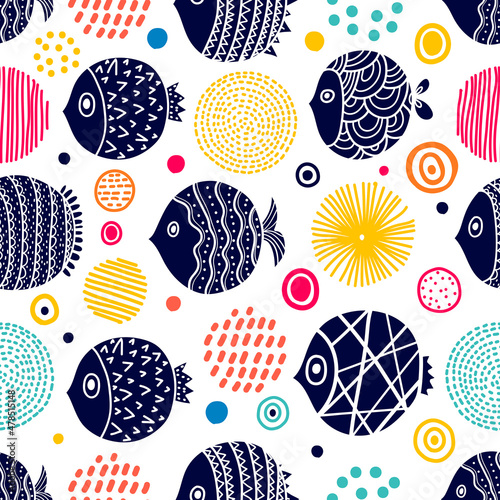 Cute fish. Kids background. Seamless pattern. Can be used in textile industry, paper, background, scrapbooking.