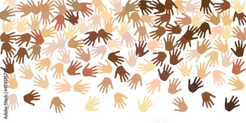 Human hands of different skin color vector illustration. Volunteering concept.