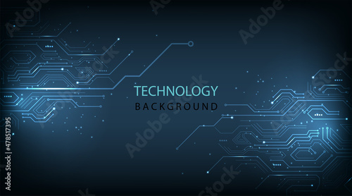  Circuit board technology background.Vector abstract technology illustration Circuit board on dark blue background.High tech circuit board connection system concept. 