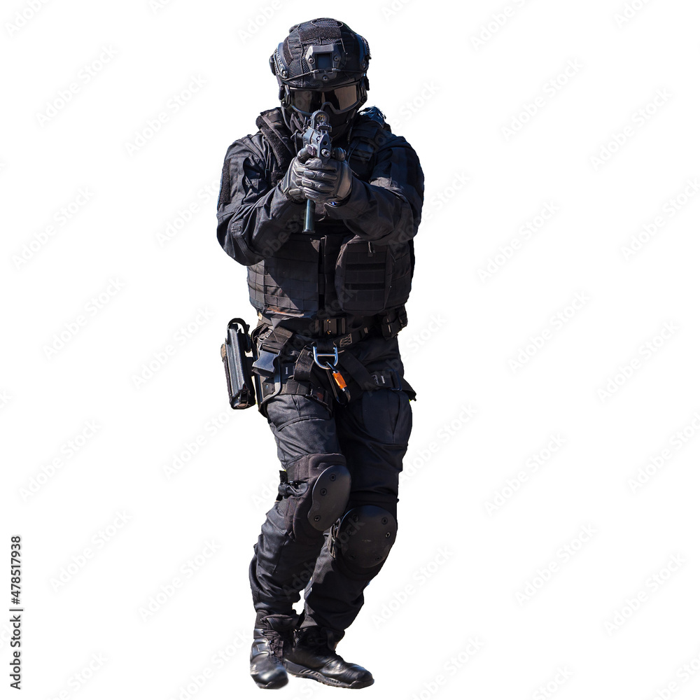 Special forces member in action isolated on white background Special forces member in action isolated on white background