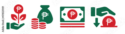 Peso money currency icon. Money icon set in flat style. Money bag, coins and pesos symbol photo