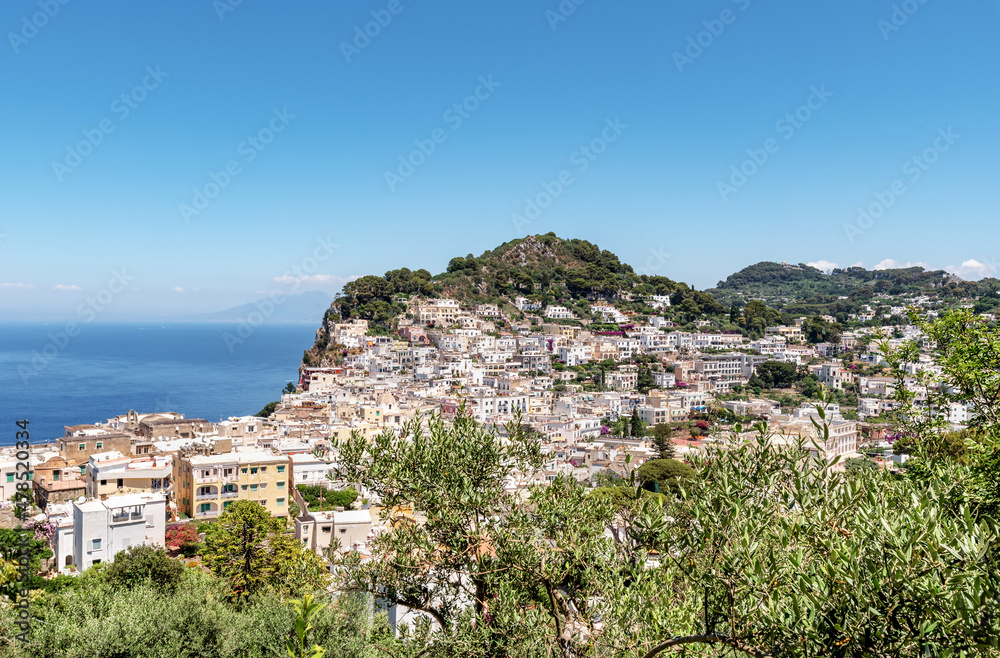 view on the characteristic town of Capri, a famous island in Italy