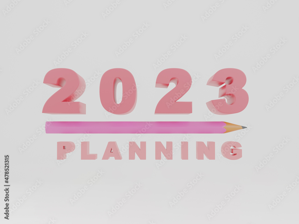 New year’s 2023 with pencil. Goal planning and strategy business concept, 3d rendering illustration New year’s 2023 with pencil. Goal planning and strategy business concept, 3d rendering illustration