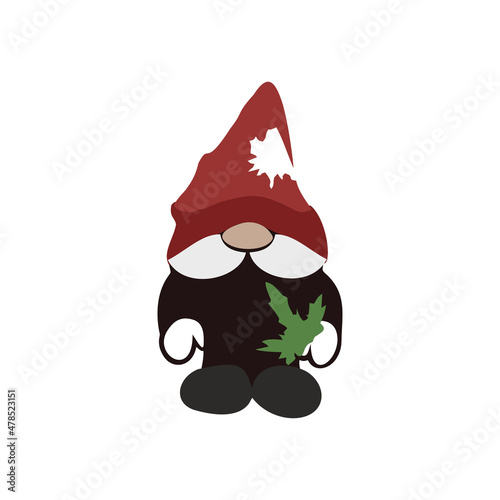 gnome with a mustache and a green leaf