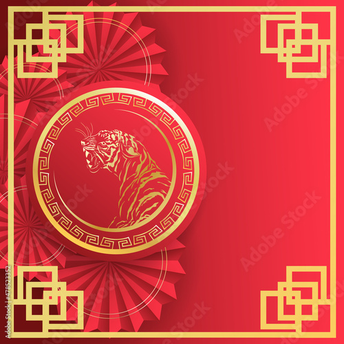 Chinese new year 2022 background   year of the tiger and Asian elements on red background  for online content  illustration Vector EPS 10