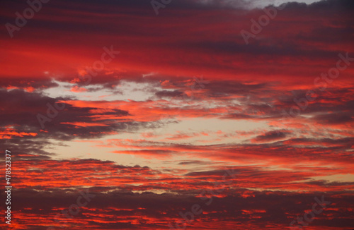 Defocused orange clouds on the sky beautiful color nature view background © louisnina