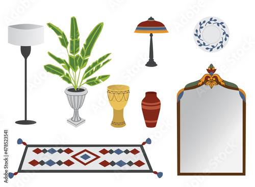 A bohemian home set of lighting fixtures and accessories for the interior