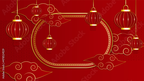 Happy Chinese new year 2022. Year of Tiger character with asian elements and flower with craft style on background. Universal Chinese background with red and gold color theme © Salman