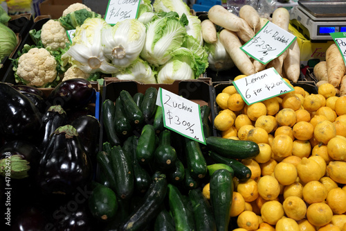 Fototapeta Naklejka Na Ścianę i Meble -  Fresh vegetables and fruits selling on farmer market stall in Sydney