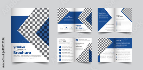 Minimal & clean geometric design of 8-page template for brochure, flyer, magazine, catalog or company report. A4 size,8 pages business company profile brochure 