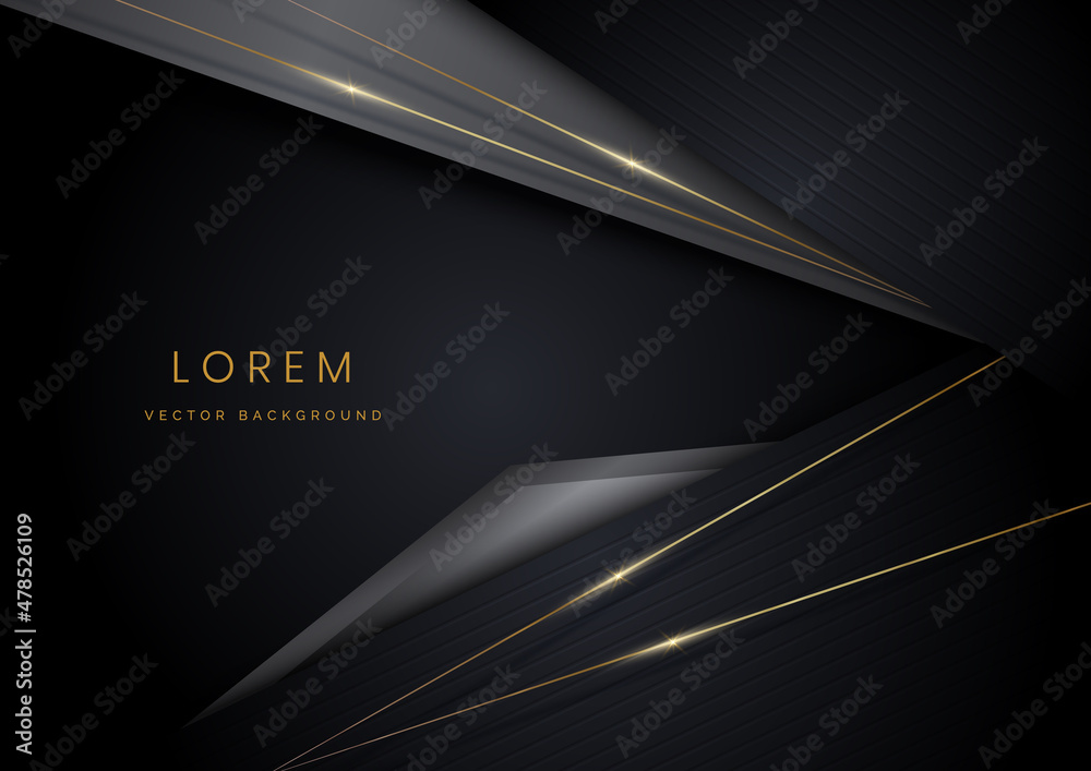Abstract template black and grey geometric oblique with golden line ...