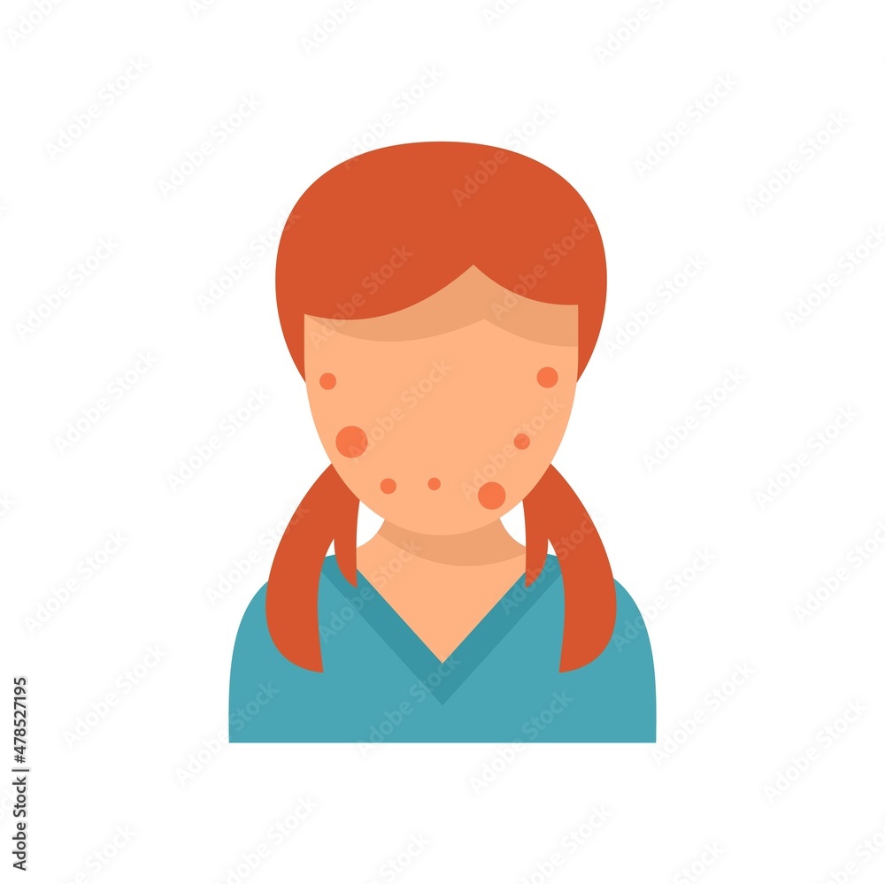 Girl face skin teen problems icon flat isolated vector