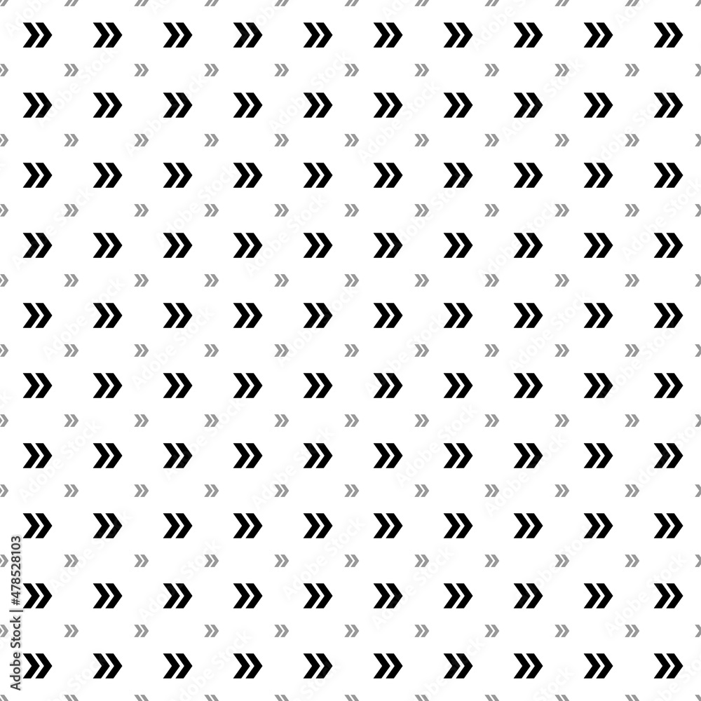 Square seamless background pattern from black double arrow symbols are different sizes and opacity. The pattern is evenly filled. Vector illustration on white background