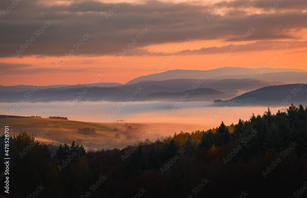 Fototapeta premium Sunrise in the Mountains Niederkirchen Germany
