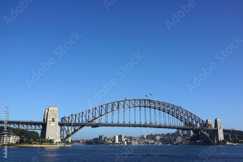 View of Sydney Harbour Bridge and city skyline.