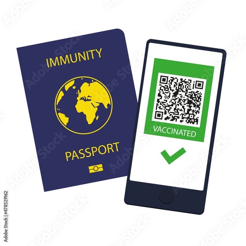 Health passport and vaccination QR code. Prevention of coronavirus infection. Vector illustration isolated on white background