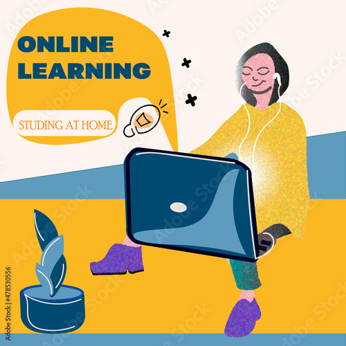 A woman works with statistic and chooses some options. Vector illustration. Landing page concept