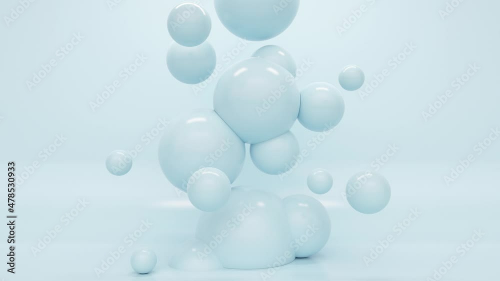 Plastic shiny spheres flying and connected. Abstract loop animation