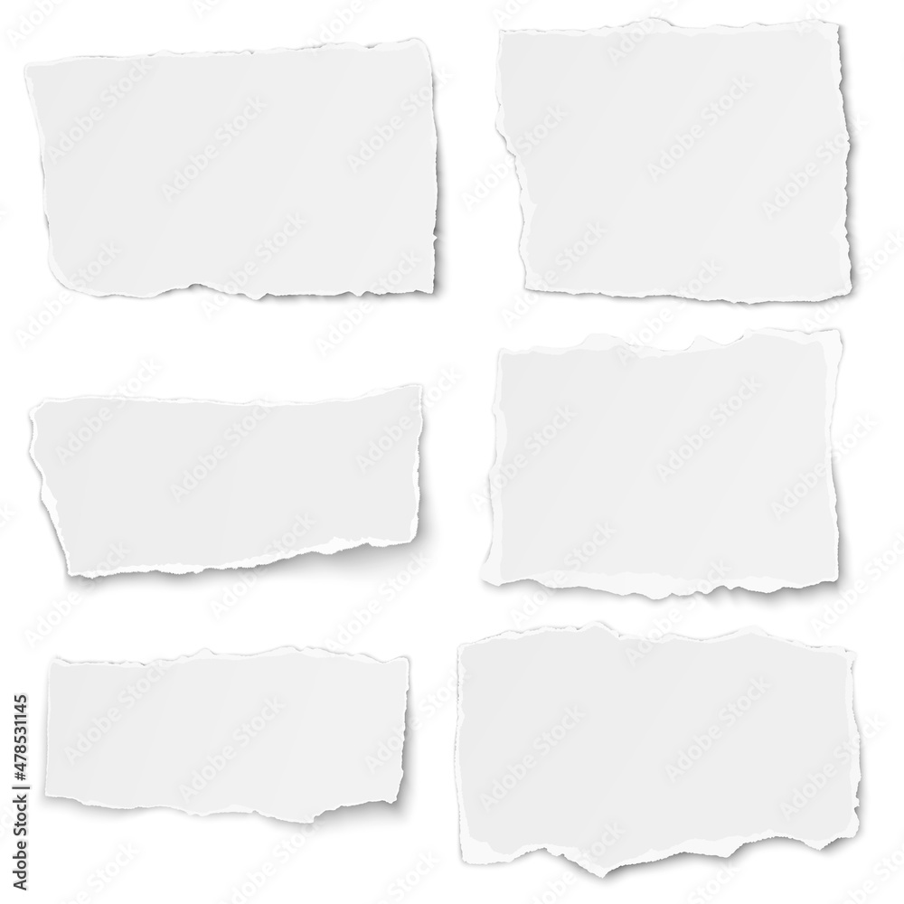 Set of paper different shapes tears lying together on white background Set of paper different shapes tears lying together on white background