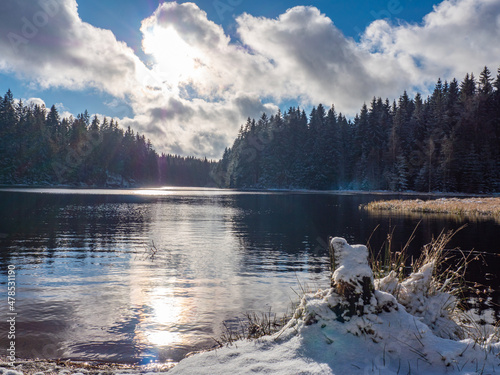 lake in the vogtland winter mountains photo