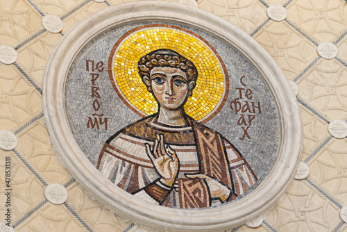 Icon mosaic of the first martyr and archdeacon Stephen photo