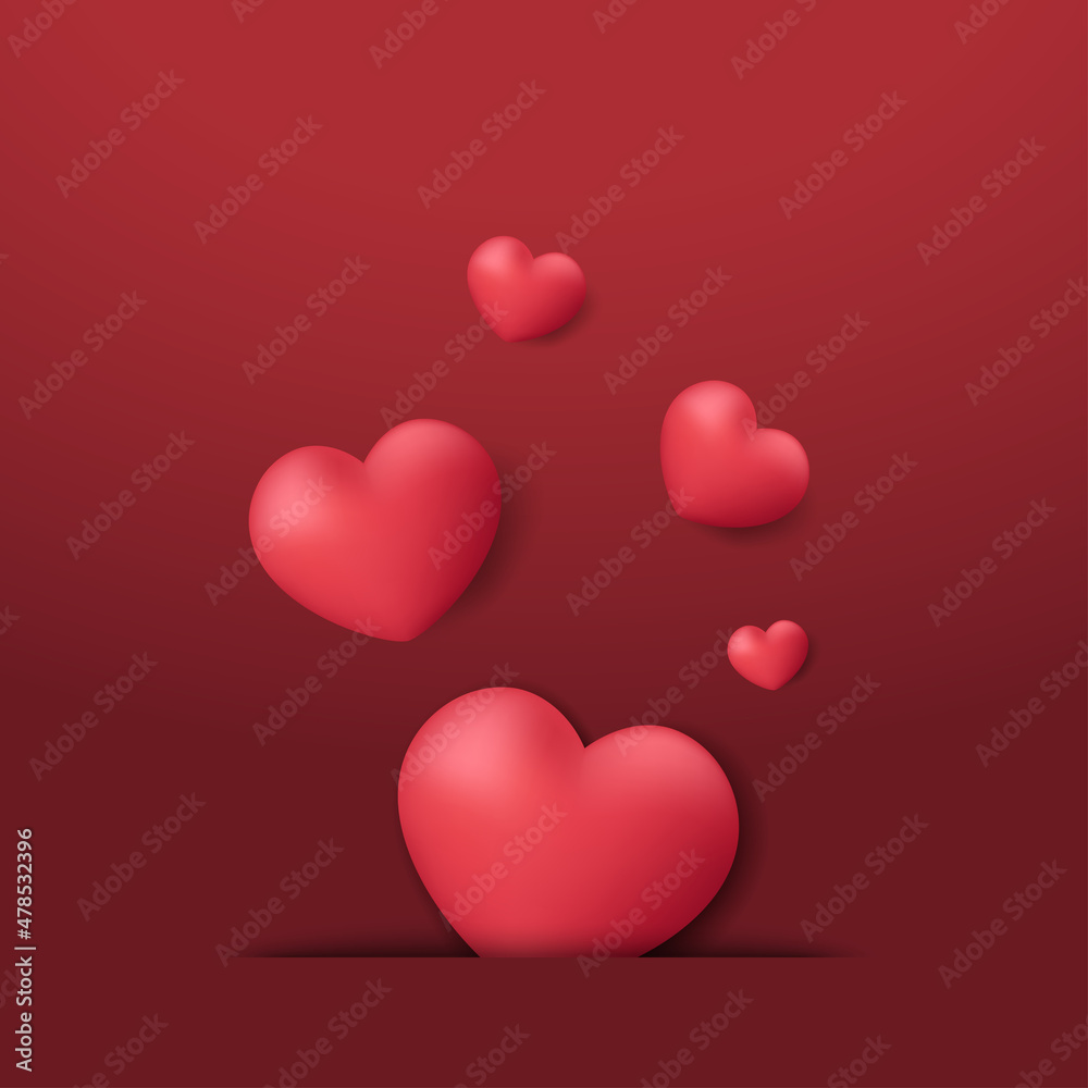 Glossy Red Heart Valentine's Day Vector Background. Realistic red heart with shadow - stock vector.