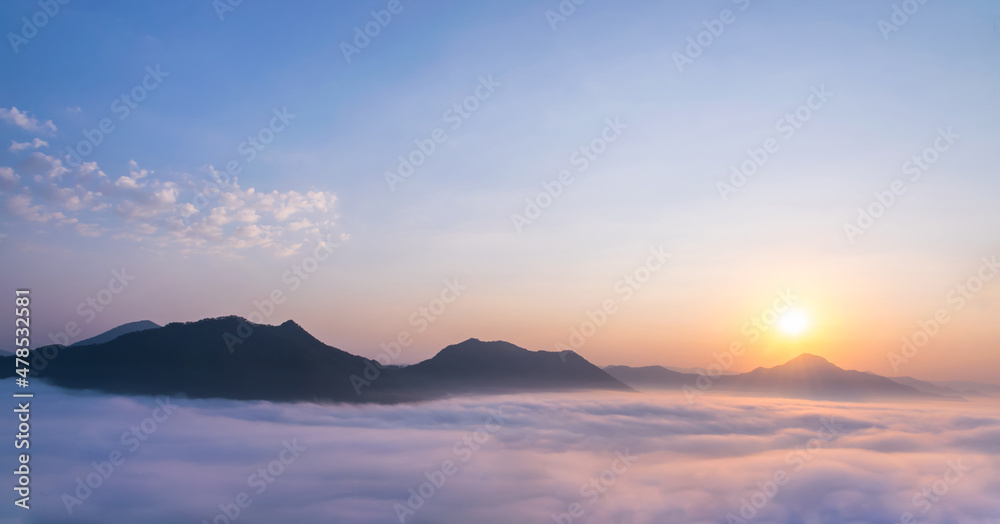 Beautiful dramatic view sea of mist in morning. Beautiful dramatic view sea of mist in morning.