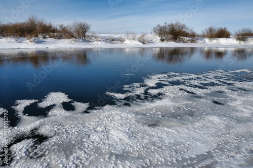 frozen lake in the winter