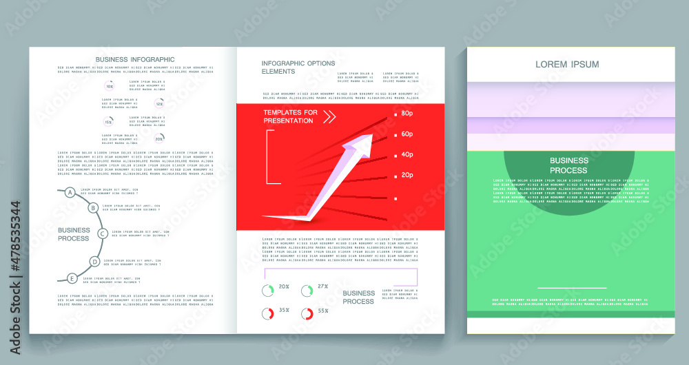 Brochure for business reports, cover layout and infographics Brochure for business reports, cover layout and infographics