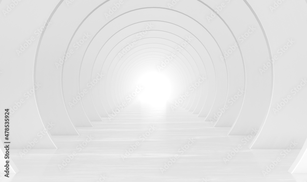 Fototapeta Abstract white circular tunnel. Modern Futuristic Geometric Background. 3d rendering illustration.