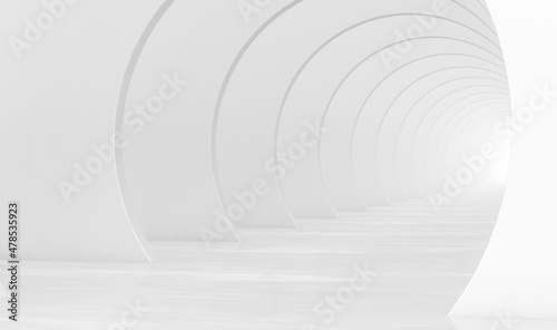 Fototapeta Naklejka Na Ścianę i Meble -  Abstract white circular tunnel. Modern Futuristic Geometric Background. 3d rendering illustration.