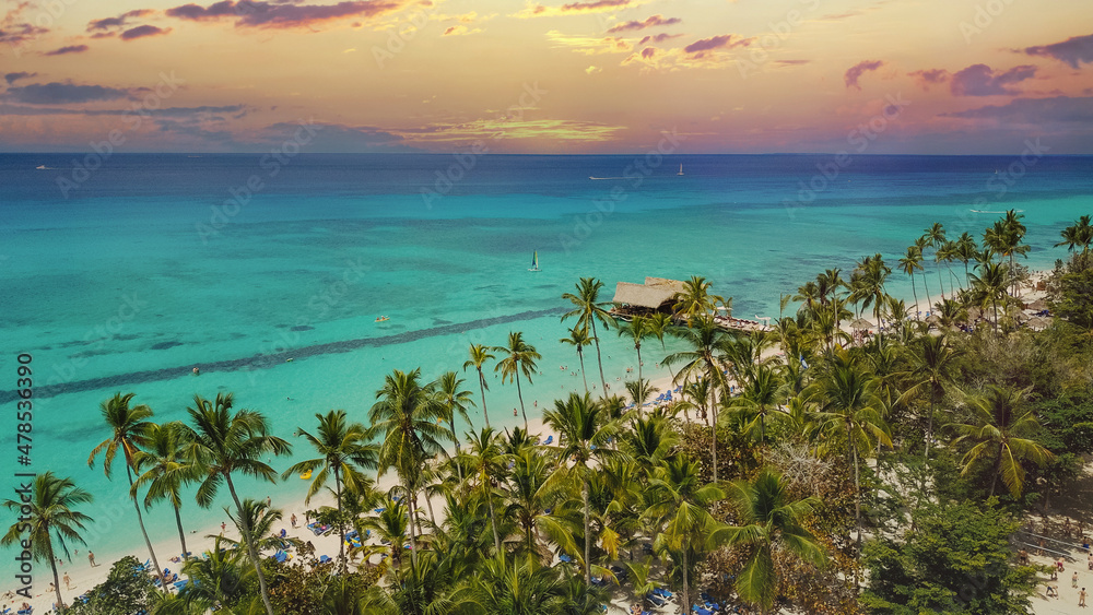 aerial view of a wonderful caribbean sunset on a tropical island, La Romana, Dominican Republic aerial view of a wonderful caribbean sunset on a tropical island, La Romana, Dominican Republic