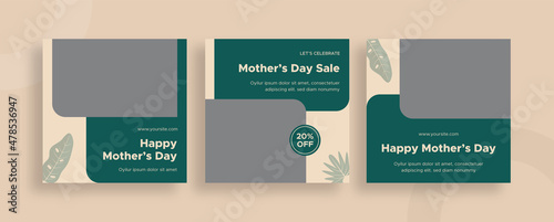 Set of editable templates for Instagram story, Facebook story frame, Mother day, social media, advertisement, and business promotion, fresh design with green color and minimalist vector (3/3)