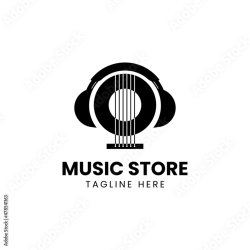 Headphone with Guitar Studio logo design