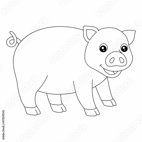 Pig Coloring Page Isolated for Kids