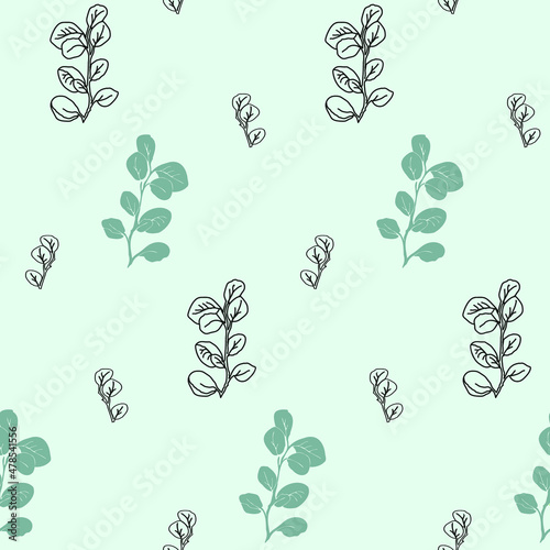 Eucalyptus leaves seamless pattern  hand drawn leaves for textile design.