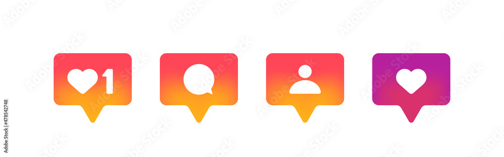 Like comment and followers button set. Social media concept. Notifications. Vector on isolated background. EPS 10 Like comment and followers button set. Social media concept. Notifications. Vector on isolated background. EPS 10