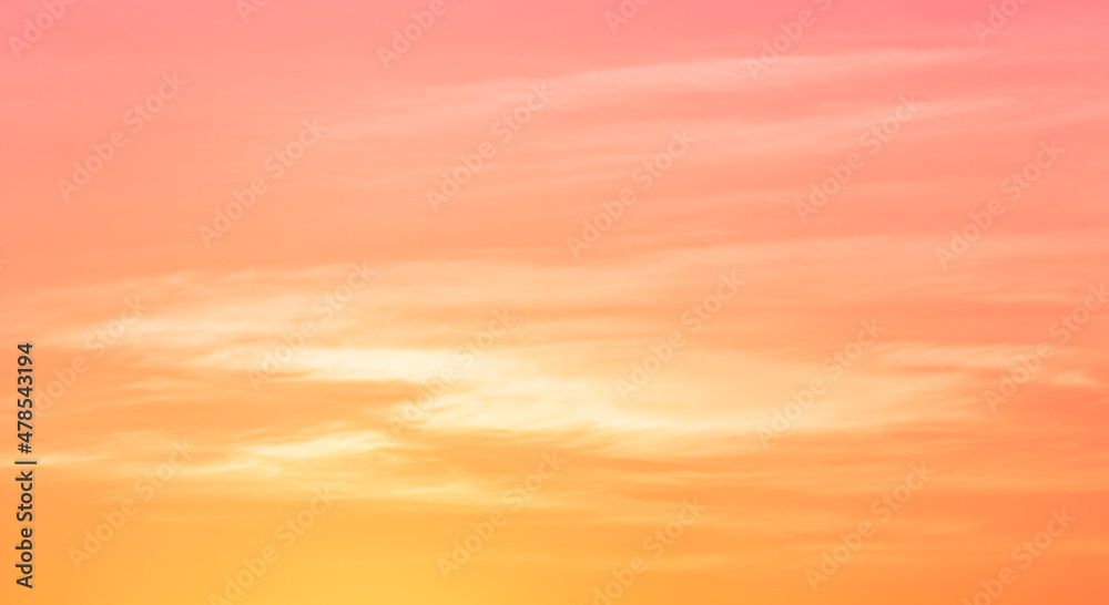 Romantic sky with colorful orange, pink and purple sunlight, Dusk sky background