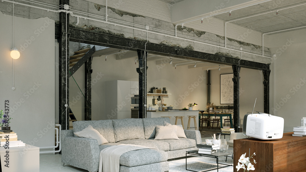 Moderne industrial vintage retro Loft apartment in downtown with ...