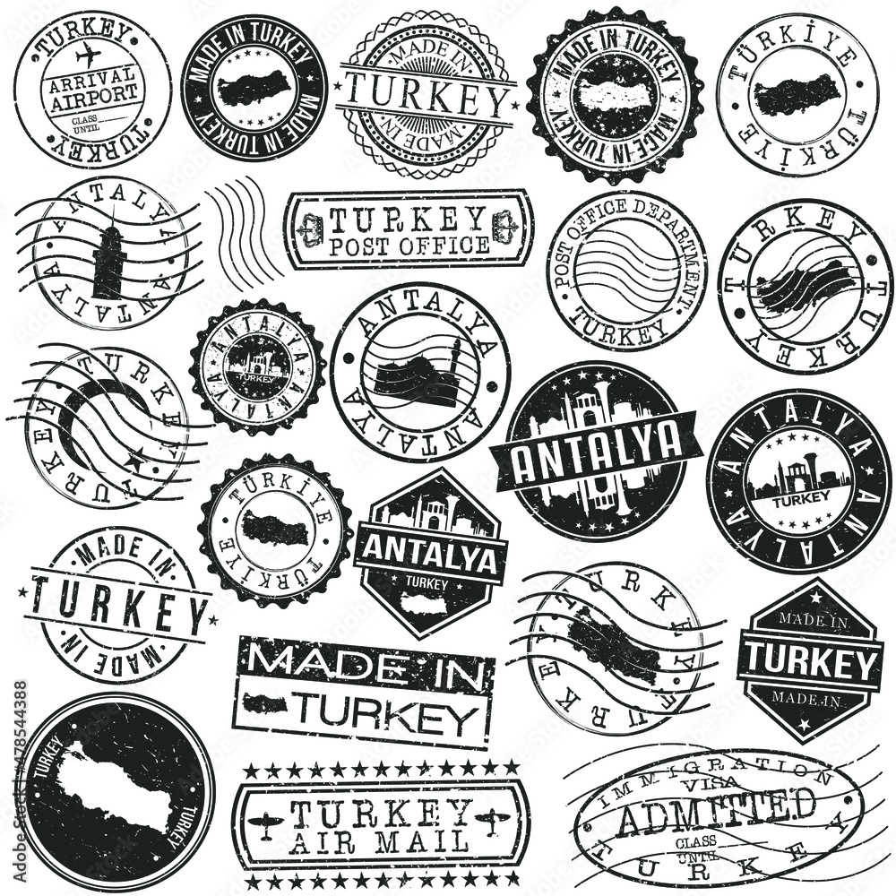 Fototapeta premium Antalya Turkey Stamp. Vector Art Postal. Passport Travel Design. Travel and Business Set.