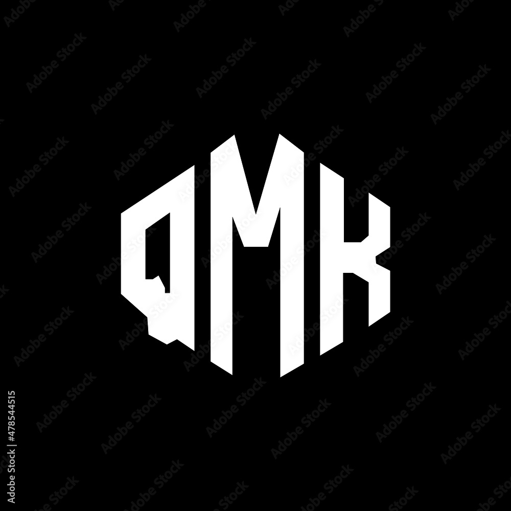 QMK letter logo design with polygon shape. QMK polygon and cube shape logo design. QMK hexagon vector logo template white and black colors. QMK monogram, business and real estate logo.