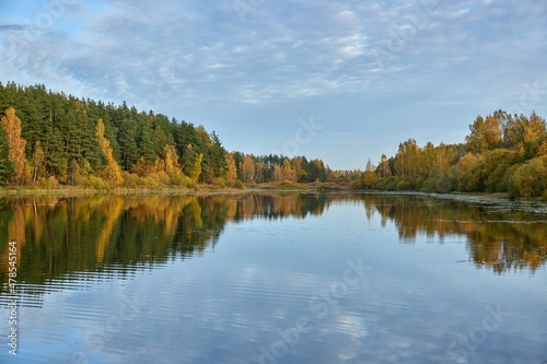 Picturesque reflection in lake during autumn