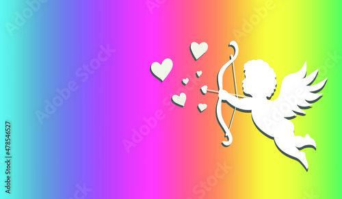Photographie White Cupid silhouette flying and holding arrow