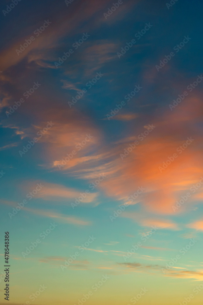 scattered cirrus clouds beautifully illuminated by the setting sun