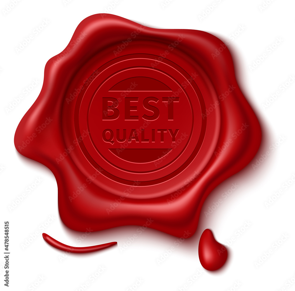 Best quality wax stamp. Red rubber seal in realistic style Best quality wax stamp. Red rubber seal in realistic style